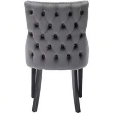 Grey Velvet Dining Chair With Button Tufting, Solid Wood Frame, Grey - Grey - View 11