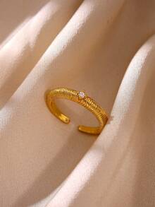 Classic Twist Chain Open Rings For Women Zirconia Geometric Twist Wrapped Couple Ring Wedding Aesthetic Jewelry ﻿ - Yellow Gold - View 11