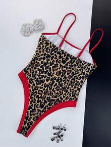 Women's Color Block Square Neck One-Piece Swimsuit. Slim Fit Accentuates Body Curves, Creates Fashionable Beach Look. Vacation Summer - Multicolor - View 3
