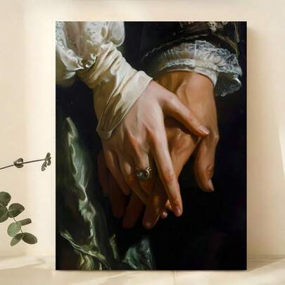 1pc Vintage "Holding Hands" Unframed Canvas Art Poster - Unframed Victorian Style Wall Decor Suitable For Living Room, Bedroom, Home Office