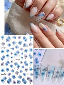 4pcs Garden Watercolor Nail Art Stickers - Blue & Purple Tulip Floral Nail Decals - Spring/Summer, Wedding, Date Night DIY Elegant French Manicure Decorations - Multicolor - View 3