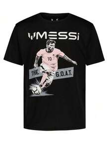 2026 World Cup Shirt, Soccer Fan Tee, Jerseys For Men, Summer Outfits For Men, Messis Kicking Soccer Ball GOAT Boys Black T-Shirt Boys Sizes 100% Cotton Graphic Tees, Sports Fan Gift - 黑色 - 查看 1