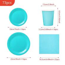 浅蓝色一次性餐盘、餐巾纸、杯子 - 16人份派对用品套装，适用于生日、婚礼、主题派对、家庭野餐 - 查看 7