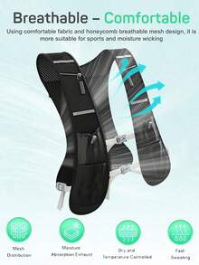 Colete de Corrida Ultra Leve com Tiras Reflexivas e Design de Armazenamento Multibolsos, Mochila de Hidratação para Homens e Mulheres, Tecido de Malha Respirável, Colete de Hidratação para Maratona, Trilha, Ciclismo, Caminhada, Exercício ao Ar Livre, Equipamento e Acessórios de Corrida - Preto - Visão 3