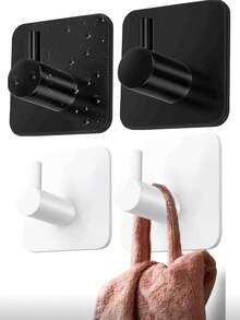 单钩浴室打孔浴袍挂钩，黑色衣钩 - 黑色 - 查看 6