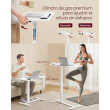 VASAGLE Escritorio con Ruedas Mesa Auxiliar Altura Ajustable Tablero de 80 x 45 cm 2 Portavasos Blanco Nube MLSD601W01 - 80 cm de largo x 45 cm de ancho - Ver 4