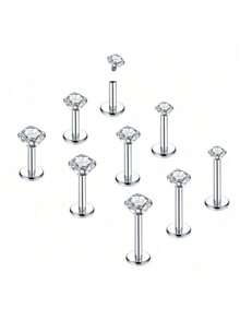 Bộ 18 món trang sức xỏ khuyên Medusa bằng thép không gỉ 16G, khuyên tai xoắn ốc phía trước 2mm/3mm/4mm, khuyên môi unisex/khuyên môi Marilyn. - Bạc - Xem 4
