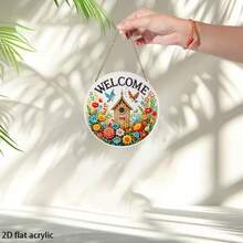 2D Flat Acrylic DIY Diamond Painting Kit, Home And Outdoor Welcome Sign Diamond Art Painting For Hanging, Featuring Bird, Cottage, Floral Patterns, Asymmetrical Shape Diamond Suncatchers, Suitable For Office, School, Club, Bar, Cafe, Library, Living Room, Bedroom, Garden, Porch, Garage Hanging Decor, Multipurpose Holiday And General Decoration, Suitable For Beginners And Adults, Perfect Gift For Friends And Family - A - View 6