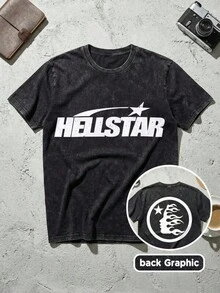 T Shirt Print ,Graphic-Cotton Tees Size Plus, Cartoon Round Neck Short Sleeve, Unisex Streetwear, Men's Y2K Grunge Hellstars Slogan & Cracked Text Comet Star Graphic Double-Sided Print T-Shirt, Acid Washed Tee, Fire Face Profile Dark Aesthetic Oversized T Shirt, Graphic Tees Men, Camisetas Para Hombre, Ropa De Hombre, Playera De Hombre, Navidad,Y2K,Oversized Shirt Men,With Shirt,Summer Tops,Shirt Suitable - Black - View 8