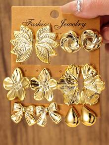 Bộ 12 đôi bông tai CCB nhẹ, thời trang, hình hoa, nơ, trái tim, thích hợp cho sinh hoạt hàng ngày hoặc dự tiệc, món quà tuyệt vời cho bạn bè và gia đình. - Cánh hoa và lá - Xem 1