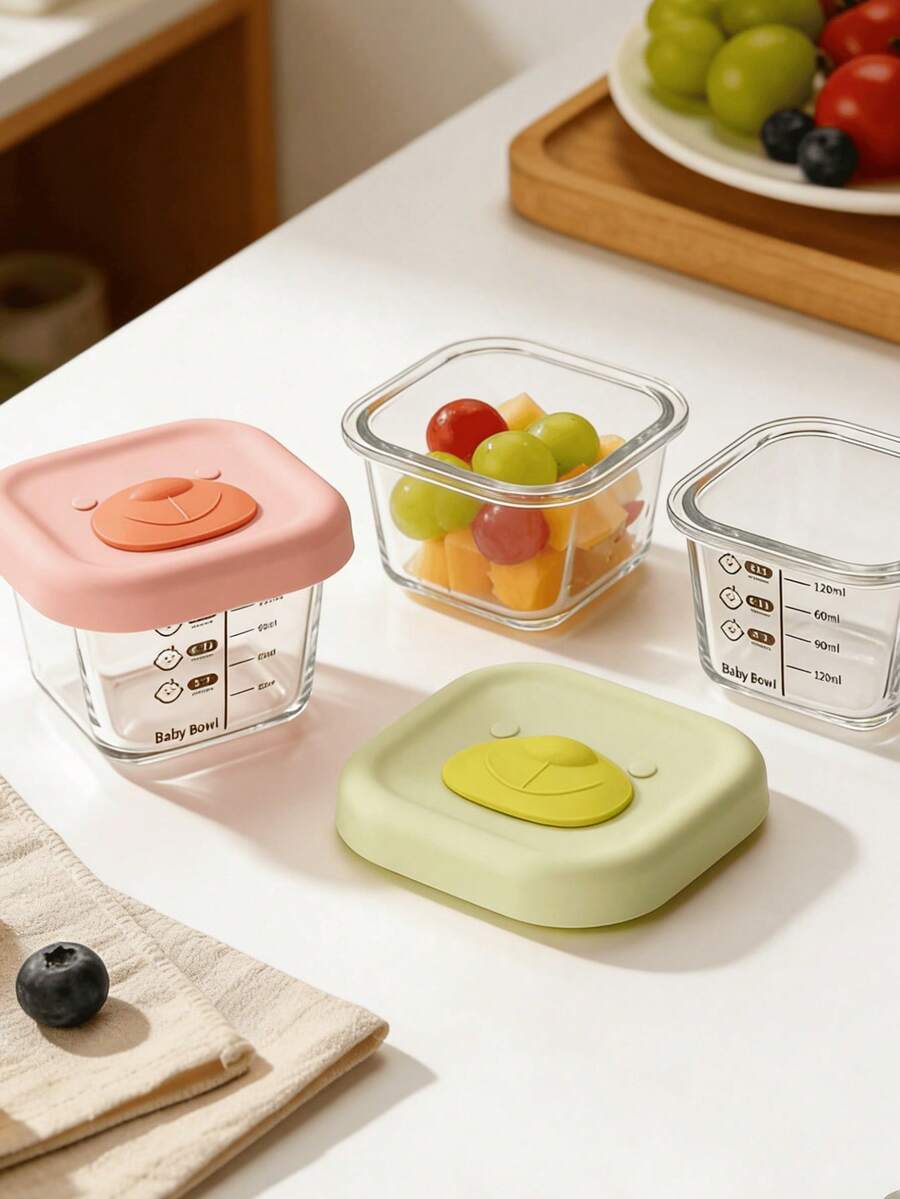 1 hộp đựng thức ăn dặm bằng thủy tinh, có thể dùng để hấp và luộc, chịu nhiệt cao, thích hợp làm trứng hấp, có nắp silicon đặc biệt, dụng cụ đựng thức ăn dặm cho bé. - Nhiều màu - Xem 1
