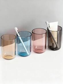 1pc Transparent Rinse Cup, Plastic Bathroom Cup, Reusable Drinking Cup, Elegant Transparent Rinse Cup, High-End Couple Toothbrush Cup, Suitable For Home And Bathroom Use - Multicolor - View 5