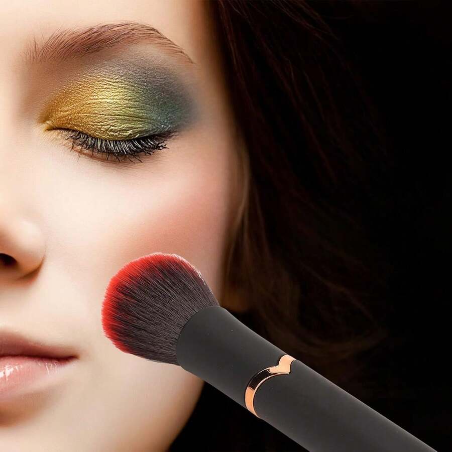 (Black) 1 RUSHBGM Manual Eye Concealer Brush And Foundation Brush, Suitable For Liquid Cosmetics, Dense Synthetic Angled Cappuccino Brush, Suitable For Liquid, Cream, And Loose Powder Cosmetics - 摩卡棕 - 查看 1