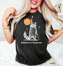 Everyday Is Trash Day Raccoon Meme Shirt, Retro Sunset Tee, Cool Style Raccoon Shirt, Distressed Style Meme T-Shirt,Funny Raccoon Meme Shirt - Black - View 6