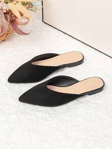 Women's Pointed Toe Mule Slippers, 2026 New Spring/Summer Outdoor Flat Soft Bottom Fashion Slouchy Slip-On Shoes, Large Size 41-43 - Black - View 2