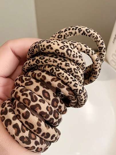 5-10 piezas Scrunchies de pelo elásticos de estampado de leopardo de moda para mujeres, sujetador elegante de moño, coletero, accesorios para el cabello, regalo ideal para el Día de la Madre, vuelta al colegio, Acción de Gracias, Navidad, Año Nuevo, San Valentín, Carnaval