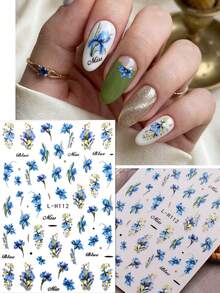 4pcs Garden Watercolor Nail Art Stickers - Blue & Purple Tulip Floral Nail Decals - Spring/Summer, Wedding, Date Night DIY Elegant French Manicure Decorations - Multicolor - View 8