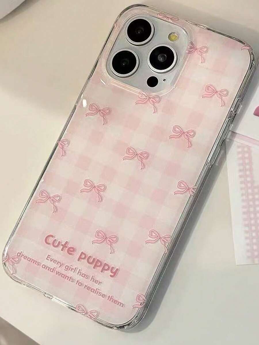 1 chiếc ốp lưng điện thoại hình bướm kẻ caro hồng dễ thương, tương thích với dòng Apple 11 12 13 14 15 16 17 Pro Max, chống rơi vỡ, thích hợp để sử dụng cá nhân hoặc làm quà tặng cho bạn bè và gia đình. - Nơ kẻ caro màu hồng - Xem 1