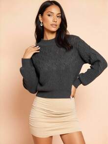 Women's Winter Cropped Basic Knit Blouse - 深灰色 - 查看 2