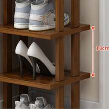 1 pieza Elegante estantería de bambú de varios niveles, acabado de grano de madera natural, ahorro de espacio, fácil montaje, adecuado para dormitorio, pasillo y cocina - Estantería de almacenamiento cuadrada de moda para zapatillas, tacones y bombas - Multicolor - Ver 11