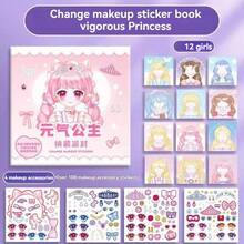 Libro de pegatinas para la cara DIY, Juego de vestir muñecas de moda, Incluye pegatinas reutilizables, Actividad interactiva de pintura facial creativa, Regalo y favor de fiesta perfecto - Multicolor - Ver 8