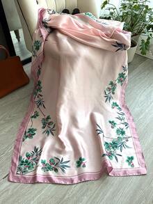 1条女士优雅花卉印花仿丝围巾，春秋季百搭配饰，适合日常搭配、度假、旅行、防晒、海滩、假日等场合。 - 粉色 - 查看 3