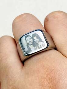 Nhẫn thép không gỉ khắc ảnh theo yêu cầu, nhẫn đôi khắc laser ảnh cá nhân hóa, trang sức thép không gỉ, nhẫn nam bản rộng, nhẫn ảnh cá nhân hóa, nhẫn bạc, vàng, đen, trang sức mùa hè, quà tặng kỷ niệm, quà tặng Ngày của Mẹ, quà tặng Ngày của Cha. - Nhiều màu - Xem 4