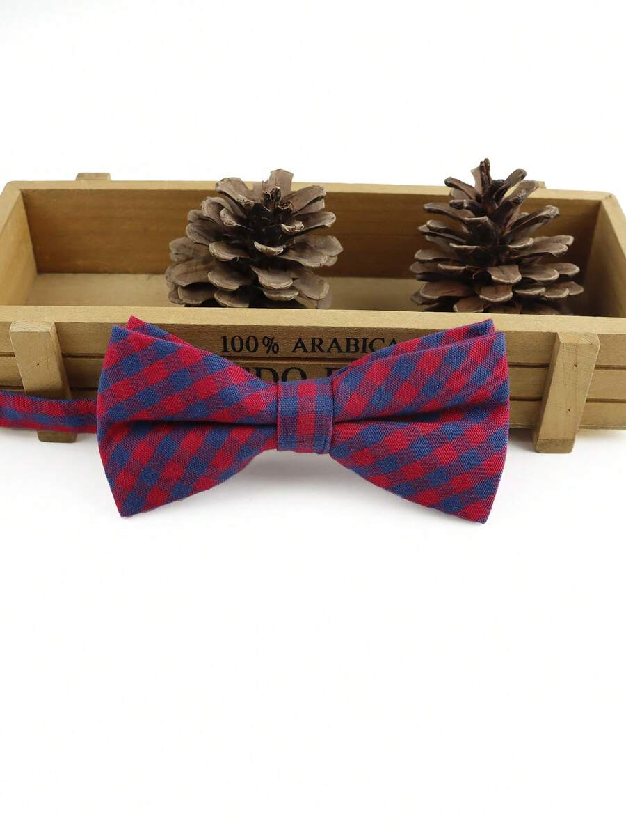 ZONFAZ 1 chiếc nơ đeo cổ nam tối giản, đa năng, hai tông màu kẻ caro, có thể điều chỉnh và mềm mại, thân thiện với da, phù hợp cho đám cưới, họp mặt, tiệc tùng. - Đỏ - Xem 1