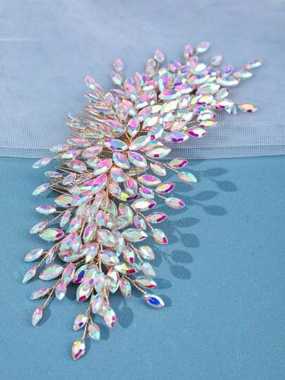 1 st handgjord vävd lyxig guldhårkam för kvinnor, romantisk röd, vibrerande, briljant silverfärgad brudaccessoar, glittrande kristallsmycken