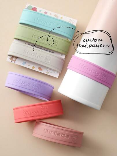 3/7PCS Personalized Customization Name And Pattern Lightweight And Soft Silicone Baby Bottle Covers Partial Cover With Anti-Slip Sleeve For Baby Bottles And Kids Drinking Cups Easy To Carry Feeding Bottle Accessories