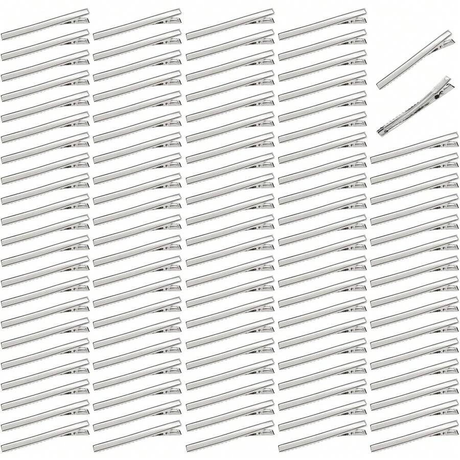 Paquete de 100 pinzas para el pelo de 75 mm, grandes, lisas, planas, plateadas, cocodrilo, pinzas para el pelo, horquillas, peluquería, sección, rizos, pasadores, accesorios para manualidades para mujeres y niñas - 1 - Ver 1