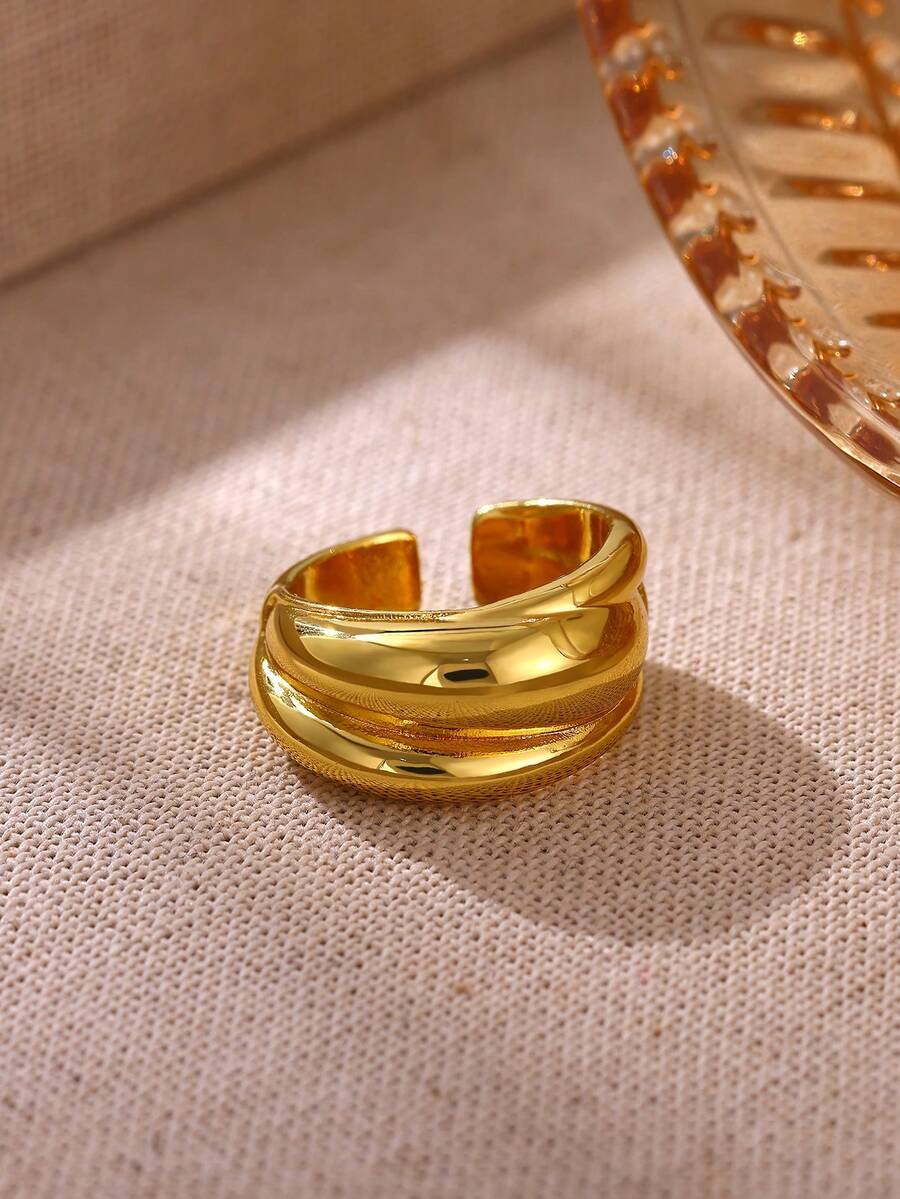 Stainless Steel Metal Heart Open Ring Gold Color Plated Minimalist Fashion Jewelry Accessories Gift - JZ9329 - View 1