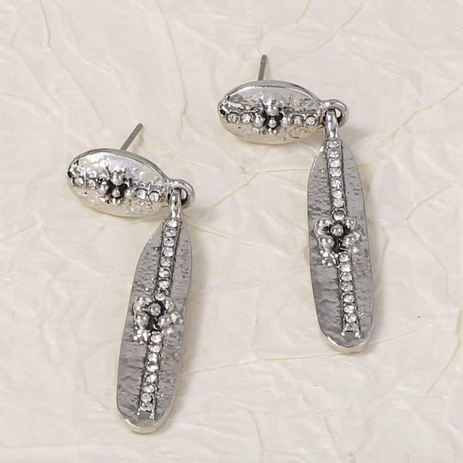 1 par de nuevos pendientes de aleación con cúbicos de zirconia de lujo con diseño geométrico retro - Plateado - Ver 1