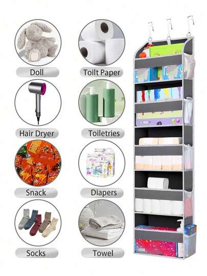 5-Tier Hanging Storage Organizer With Large Pockets - Versatile Wall Mounting Shelf For Home Bedroom, Dorm Room, Pantry, Bathroom - Durable Material, Space-Saving Design For Assorted Room Types