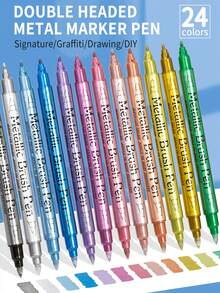 12/24 pezzi Pennarelli acrilici metallici per punte, penne metalliche per firme, adatte per ceramica, vetro, plastica, essenziali per scuola e ufficio, ideali per il pesce d'aprile, regali di Pasqua, forniture scolastiche, ritorno a scuola - Marcatori metallici - Visualizzare 4