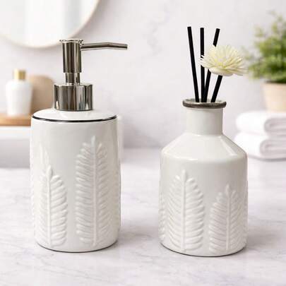 Kit de Banheiro Lavado de Luxo Cerâmica com Porta Sabonete Liquido e Aromatizador