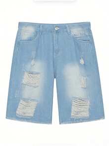 Pantalones cortos vaqueros de corte slim con estilo casual lavado para hombre - Lavado ligero - Ver 6