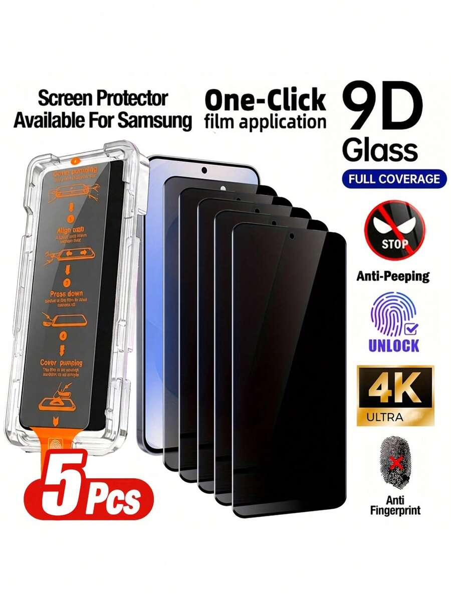 5pcs Full Screen Privacy Tempered Glass Film, Anti-Peeping, Waterproof, Anti-Fingerprint, Anti-Scratch, Anti-Drop, Anti-Shatter, Multi-Layer Privacy Protection, One-Click Installation, Beginner-Friendly, Smooth Touch, Bubble-Free, Compatible With Samsung Galaxy S26/S26 Ultra/S25/S24/S23FE/S20FE/Z Fold7/Z Fold6/A56/A55 And Other Models.