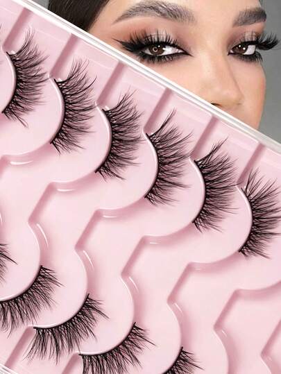 10 pares de pestañas postizas de media altura con efecto de alargamiento natural, reutilizables y ligeras. Se funden sin problemas con las pestañas naturales para un acabado suave y sutil, son adecuadas para todos los tipos de rostro. Perfectas para uso diario, trabajo, transporte y diversas ocasiones, ofrecen un uso cómodo durante todo el día y una mirada naturalmente realzada.