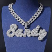 Customized Pointed Foot Monogram Pendant, Brass Cubic Zirconia, DIY Personalized Hip Hop Style Necklace, Comes With 50cm Twisted Chain - Uppercase and Lowercase Trapezoidal Square Splicing - View 4