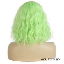16inch Green Wig Dark Roots Ombre Green Wigs Short Curly Wavy Middle Part Wig Heat Resistant Synthetic Hair For Women Everyday Hairstyle Cosplay Party Halloween - Ombre - View 2