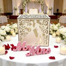 1 Set Of Wooden Wedding Card Boxes With Locks And Keys, Gift Card Clips For Reception, And Natural Hollow Cash Boxes With Card Logos For Weddings - One Size - View 5
