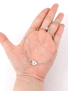 Gelang Kaki Wanita Stainless Steel Bentuk Hati Ganda - Gelang Kaki Huruf yang Dipersonalisasi, Rantai Halus, Perhiasan Nama yang Disesuaikan, Gelang Kaki Pantai Laut, Hadiah untuknya - Perak - View 2