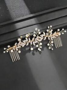 1pc Silver Flower Bridal Hair Comb - Silver - View 4
