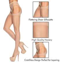 Leg Avenue Womens High Waist Sheer Suspender Pantyhose StocFKings - Màu vàng - Xem 4
