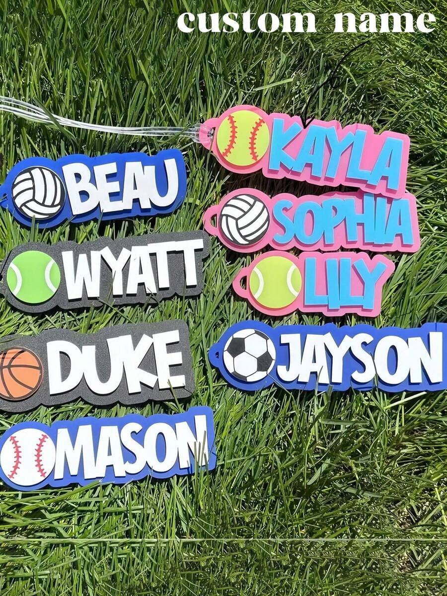 Customized Name Keychain, Baseball Keychain, Sports Bag Tag, Sports Keychain, Football, Basketball, Tennis - Multicolor - View 1