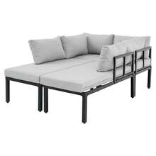 Garden Dining Set, Garden Furniture Set, Garden Lounge Chair Set With Galvanized Iron Frame, 6 Seats, Adjustable Feet, Removable Backrest, Modular Sofa, Galvanized Iron Tabletop, Grey - Grey - View 8