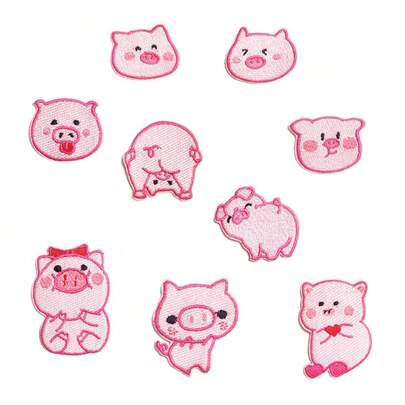 1pc Cute Pink Pig Embroidered Patch, Cartoon Animal Embroidery Sticker For Computer, Shoes, Bags, DIY