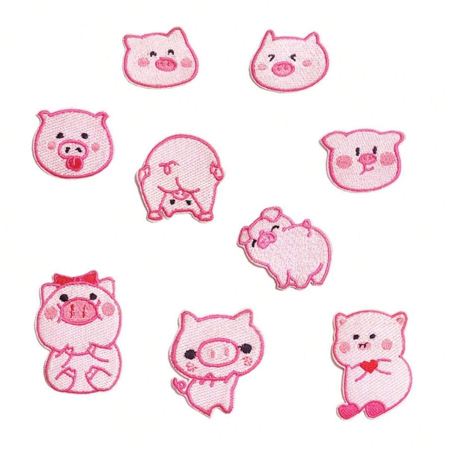 1pc Cute Pink Pig Embroidered Patch, Cartoon Animal Embroidery Sticker For Computer, Shoes, Bags, DIY - Pink Pig Patch - View 1