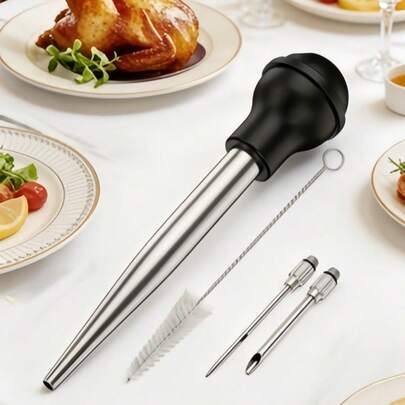 Juego de 4 inyectores de acero inoxidable para marinar carne, jeringa para baster de pavo, con 2 agujas para cocina